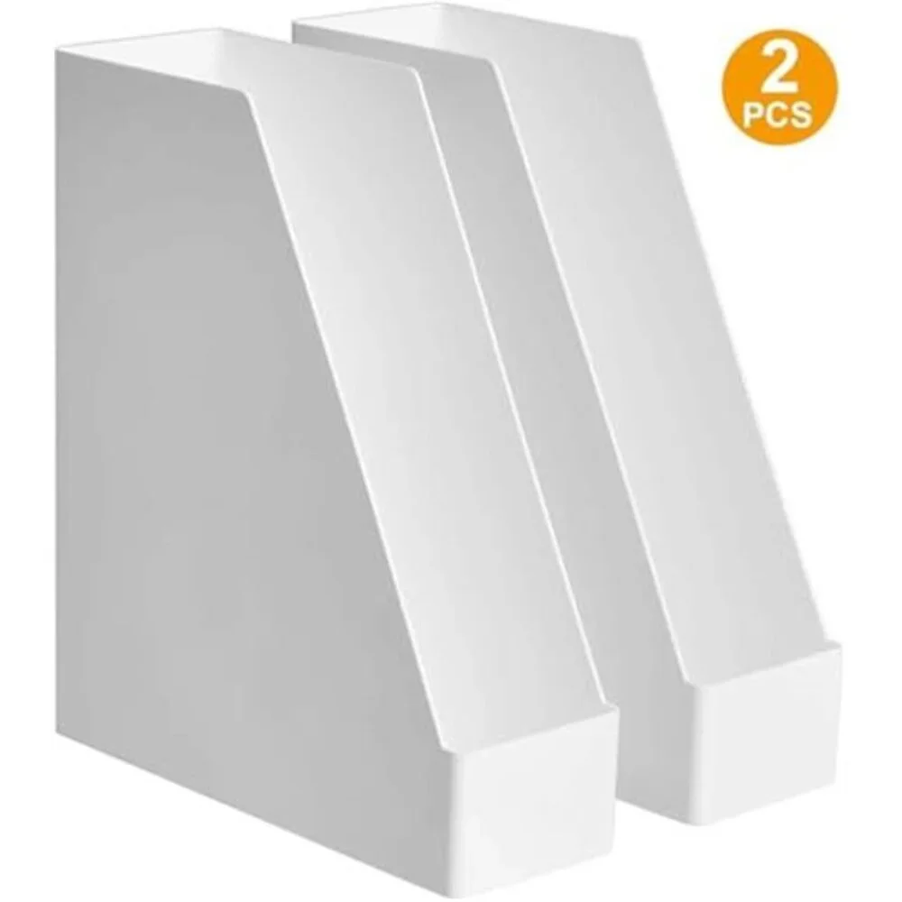 Desk Organizer Magazine Rack Plastic 2 Pack White Office Storage Desktop Holder